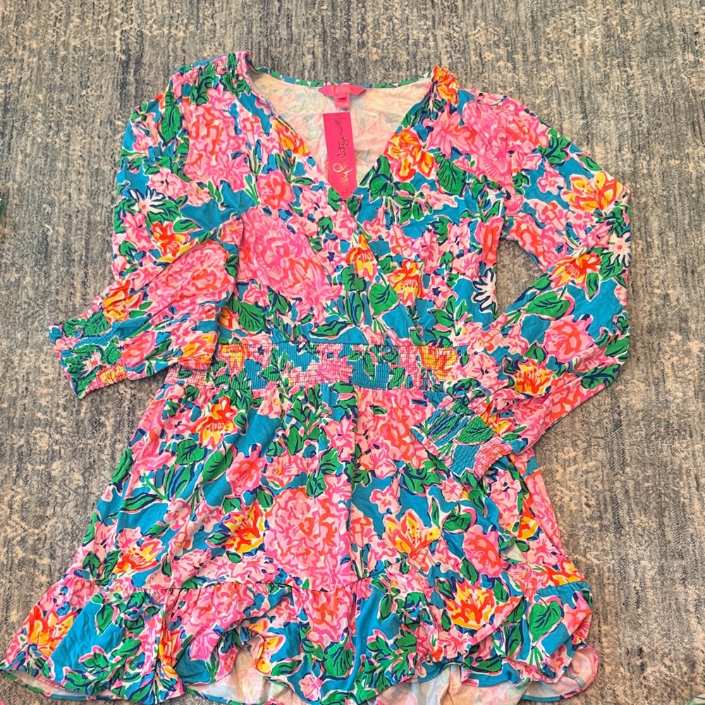 Lilly Pulitzer Floral Wrap Dress in Pink, Turquoise, Green & Yellow